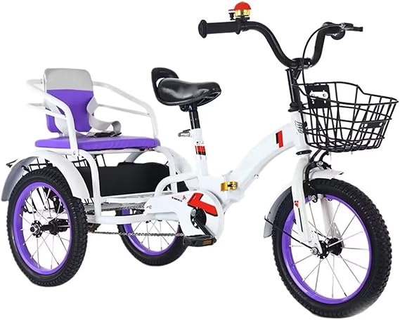 Folding Tricycle,Rickshaw trikes with Pedals,3 Wheels Bicycle with Back seat,Cruiser Bike for Hanging Out,Single Brake,Pneumatic tire Spoke Wheels