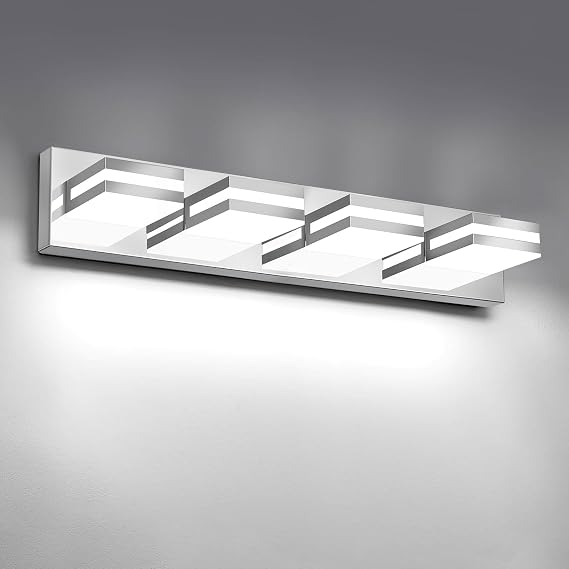 IZORRO LED Modern Bathroom Lights Fixtures(4-Light,Dimmable,360Rotate),Chrome Acrylic Wall Lighting,Vanity Lights for Bathroom Over Mirror - 6000k 24In (No Assembly Required)