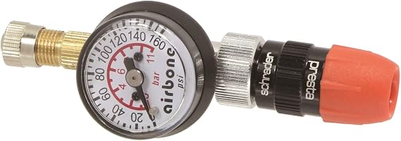 Tire Pressure Gauge 160 PSI, Reversible Valve (Presta/Schrader), Flow-Thru Inflatable Model for Bicycle, Motorbike and Auto Tires