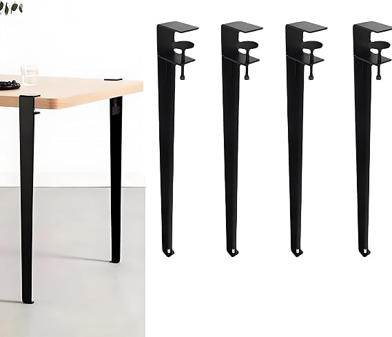 Clamp-On Table Legs 4 Pack, No Drill Heavy Duty Metal Desk Legs for Dining Table Office Desk, Console Tables, Adjustable Clamp Mechanism, Stable DIY Tables Legs(H15.7/40cm, Black)