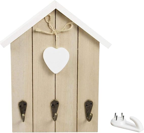 Nwvuop Wall Mounted Wooden Key Holder with Hook Cute Key Hanger for Wall House-Shaped Key Cabinet Key Rack for Wall Key Box for Home