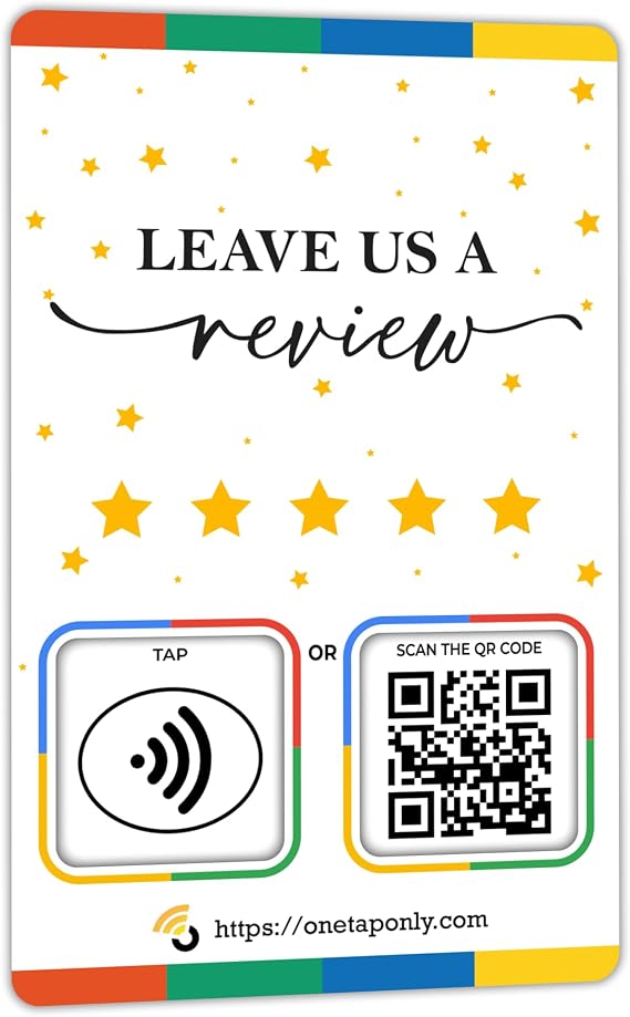 NFC Business Review Cards (1-Pack) – Compatible with Google Reviews – Reusable Smart Tap & QR – Works with All Phones – Contactless Customer Feedback Tool