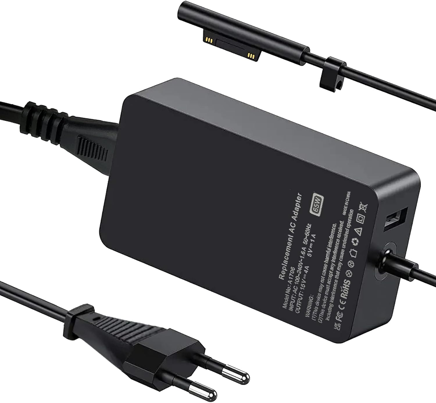 Surface Pro şarj cihazı 65 W 15 V 4A 65 W, 44 W, 36 W için güç kaynağı adaptörü Microsoft Surface Surface şarj kablosu Surface Laptop123, Surface Pro 34567X, Surface Book12 Surface Go, USB portlu