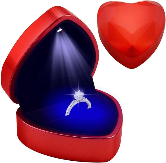Ring Box with Light Heart Shape Ring Box with Light LED Velvet Interior Engagement Ring Box for Proposal Wedding & Engagement Ring Box Wedding Gift for Valentine's Day Anniversary Ring Case