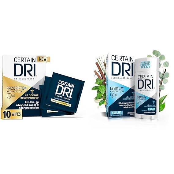 Certain Dri Antiperspirant Wipes 10ct & Everyday Strength Solid Deodorant 2.6oz Antiperspirant Hyperhidrosis Treatment