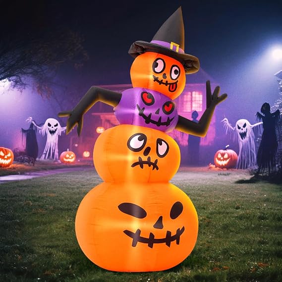 6FT Halloween Inflatable Decoration Blow up Pumpkins Inflatable with Hat,Outdoor Holiday Decor,LED Lights Blow Up Halloween Yard Decorations,Inflatables Outdoor for Holiday Garden Yard Lawn Decor