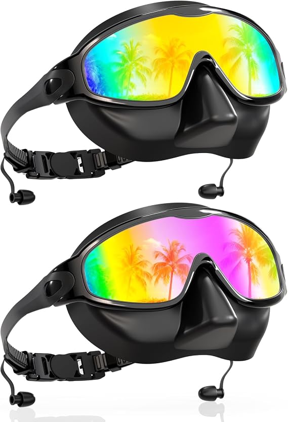 Aegend Swim Goggles with Nose Cover for Adults, 2 Pack Wide View Swimming Goggles Anti-Fog/UV No Leak for Men & Women