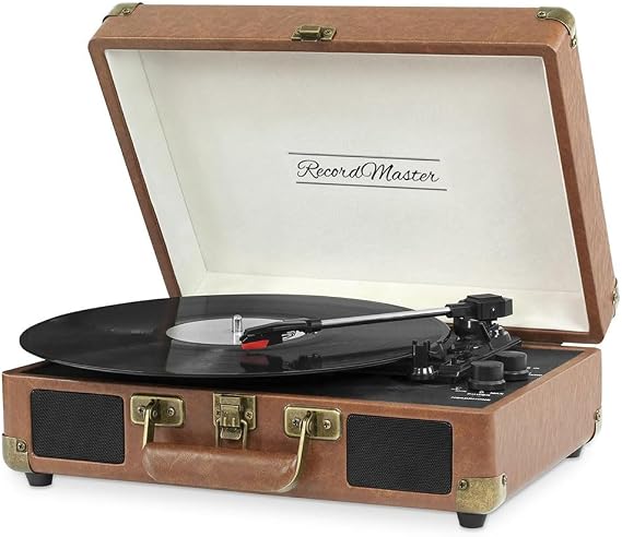 Record Master ST14012 Retro Turntable - Brown - Bluetooth and Charging Feature - Ability to Play All Records