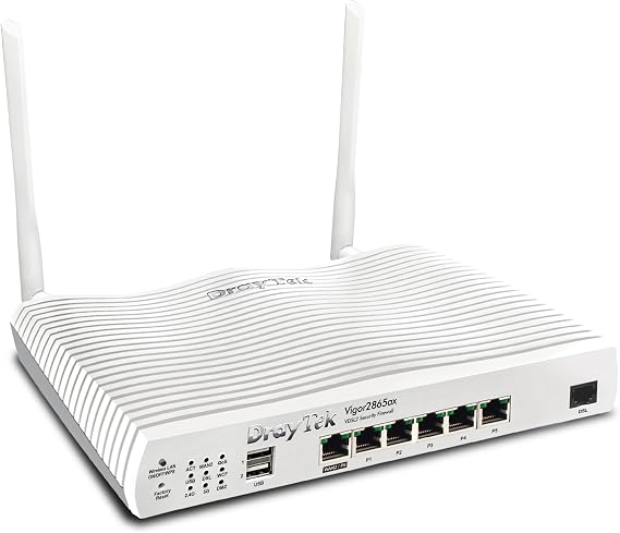 DrayTek Vigor 2865ax Ethernet Router, Wireless WiFi 6 AX3000 Dual Band, VDSL2 35b/ADSL2+, VPN, 5+1 GbE LAN Ports, Ideal For SMB | VDSL2 35b/ADSL2+, VPN, 5+1 GbE LAN Ports, Ideal For SMB