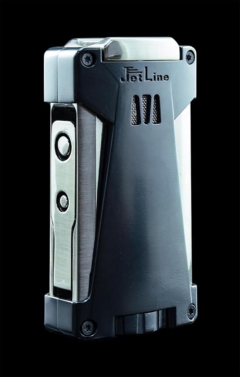 Jetline Bermuda Triple Flame Cigar Lighter (Gunmetal) with Built in Cigar Rest, Flip Out Double Punch with Two Sizes, Easy Adjustment Wheel
