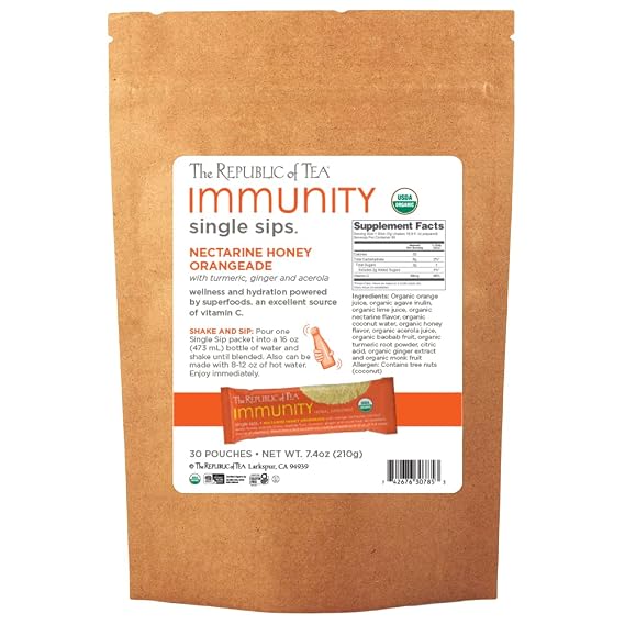 The Republic of Tea - Immunity Nectarine Honey Orangeade Single Sip, 30 Pouches
