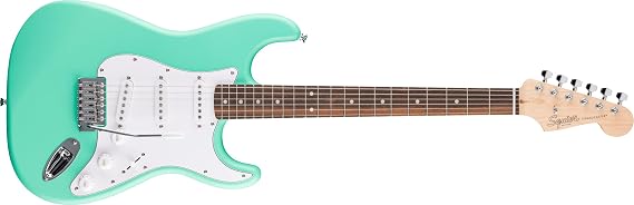 Fender Squier Debut Stratocaster Beginner Electric Guitar, Sea Foam Green | Starter electric guitar for kids and adults, free lessons, iconic Strat shape, satin urethane finish