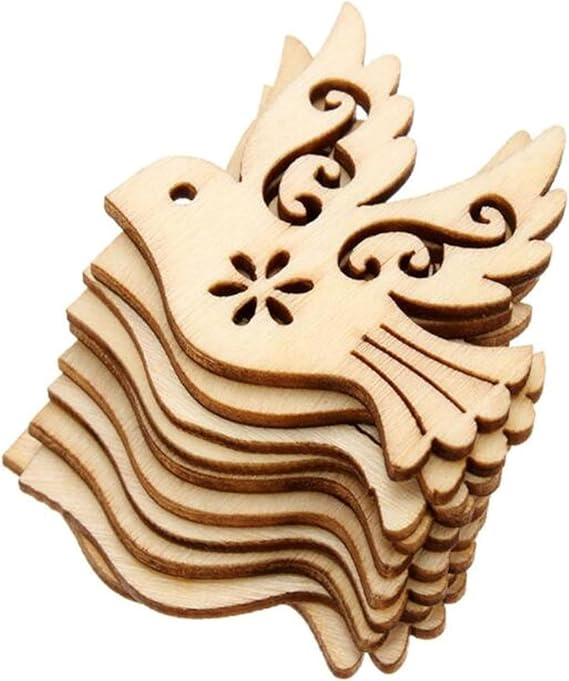 10PCS Peace Dove Figurine, Brown Wooden Peace Dove Ornaments Crafts Home Christmas Tree Hanging Decorations, Home Decor Accents, Decor
