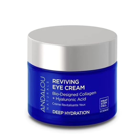 Andalou Naturals Deep Hydration Reviving Eye Cream for Dark Circles, Puffiness, and Fine Lines | Hydrating Anti Aging Under Eye Cream with Collagen and Hyaluronic Acid - 0.45 fl oz | Hydrating Anti Aging Under Eye Cream with Collagen and Hyaluronic Acid, for Dark Circles, Puffiness, and Fine Lines