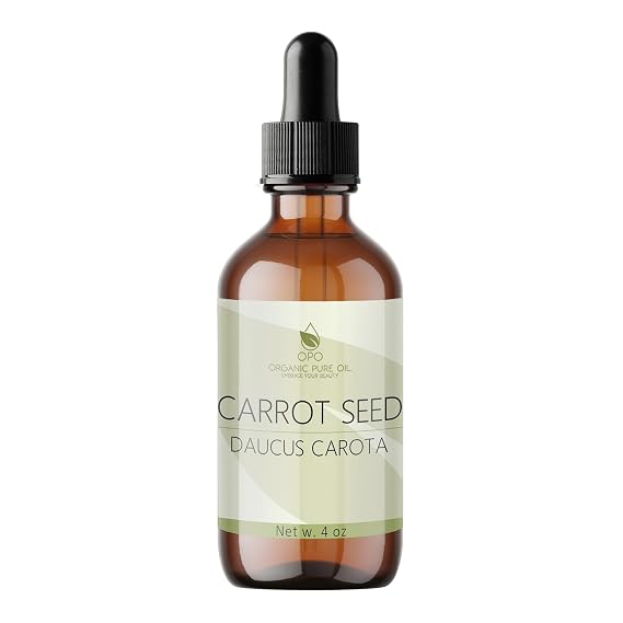 OPO Carrot Seed Oil - 4 oz Glass & Dropper - Pure Unrefined Cold Pressed Non GMO Vegan Carrier Oil for Hair Skin Face Body Nails Cuticles Daily Use Moisturizer - Organic Pure Oil