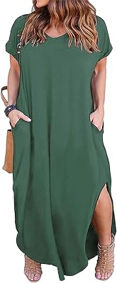 Nemidor Plus Size Maxi Dresses for Curvy Women Casual Summer Slit Loose Short Sleeve Long Dress with Pocket 14-26