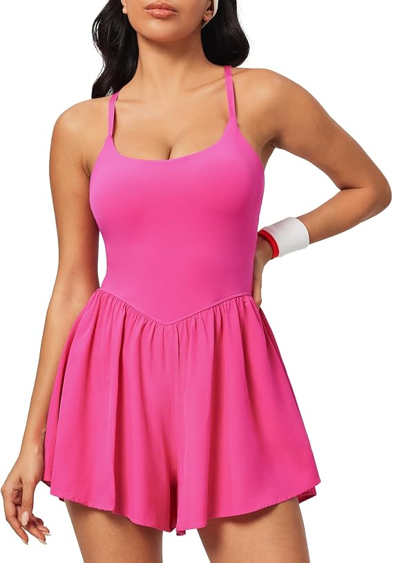 IUGA Workout Romper with Bra Tummy Control Athletic Sets for Women Shorts | One Piece Outfit, Adjustable Straps, Removable Pads, 2 Deep Pcockets for Running, Yoga, Gym, Everyday Active Wear
