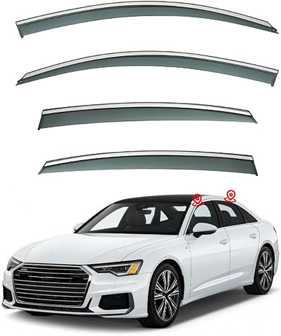 4-pc Wind Deflectors for Audi A6 Sedan C8 2019-2022,Tinted Wind Deflectors/Sun Visors/Rain Shield/Vent Deflectors