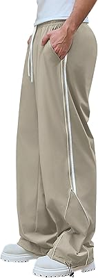 Susclude Mens Baggy Sweatpants Wide Leg Track Pants Side Stripe Spring Windbreak Stretch Y2k Pants Streetwear with Pockets
