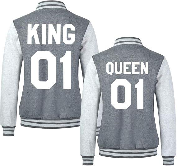 King Queen Sweatshirts Matching Couple Sweatshirts Hooded Baseball Jacket Unisex