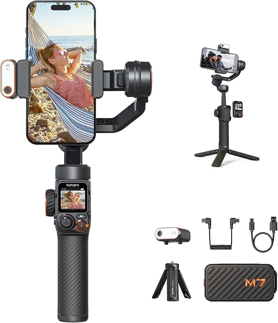 Hohem iSteady M7 Gimbal Stabilizer for Smartphone, Magnetic AI Tracker Fill Light, Detachable Touchscreen Remote Controller, Built-in Extension Rod, 500g Payload Gimbal Stabilizer for iPhone Android