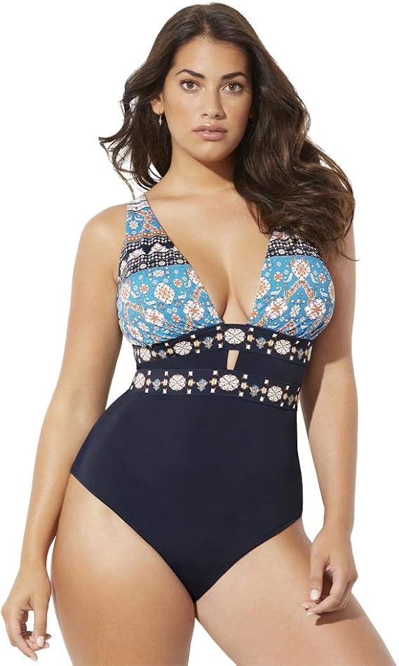 Swimsuits For All Women's Plunge One Piece Swimsuit (Plus