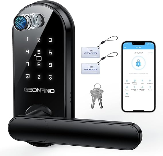 Smart Door Lock, Keyless Door Lock with Handle, Black