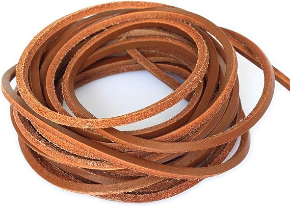 (TM) 3mm Flat Genuine Leather Cord Braiding String Light Brown (5 Yards)