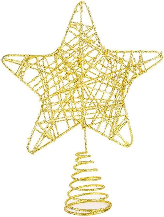 Glittered Christmas Tree Topper Metal Star Treetop Xmas Hollow-Out Star Topper for Christmas Tree Decoration (10 Inch) (Golden)