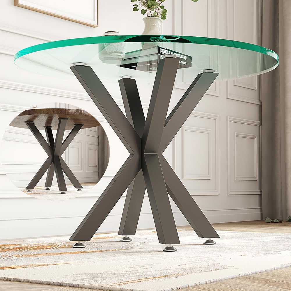 28 Metal Table Base with Suction Cups, Modern Desk Base for Marble, Glass, Wood Top,Furniture Legs for Home, Kitchen, DIY Desk, End Table, Coffee Table Black, 28 H25.3 W