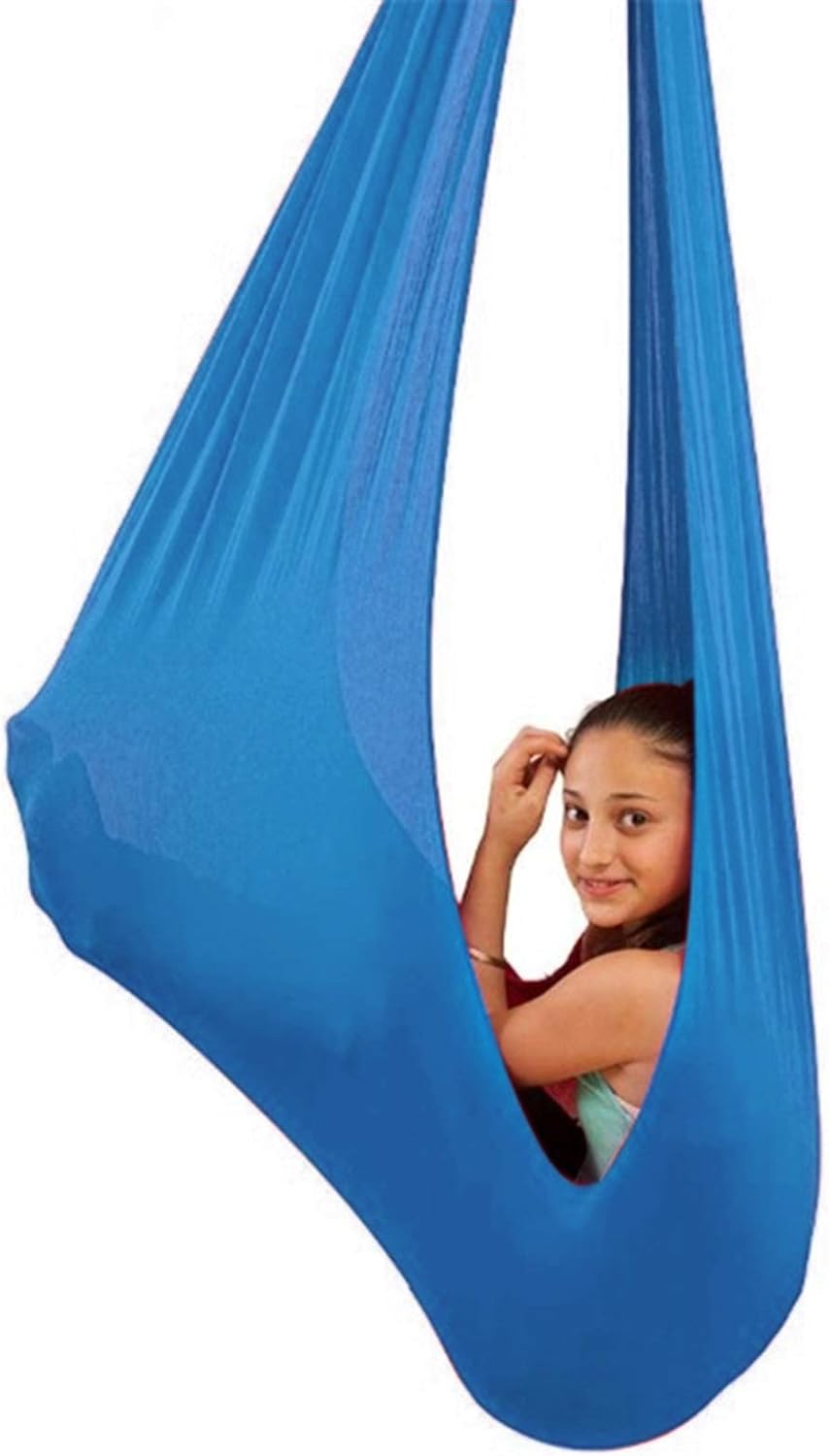Sensory therapy swing Indoor Therapy Swing ,Yoga Hammock Sensory Hammock For Kids Or Adults Cuddle Hammock Ideal For Autism, ADHD, Aspergers And Sensory Integration  Color : Blue , Size : 100280cm