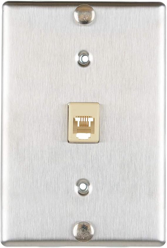 Leviton Telephone Wall Phone Wallplate Surface Mount Jack, 1 Modular 6P4C Jack, Screw-Down Connection, Stainless Steel, C0256-SS