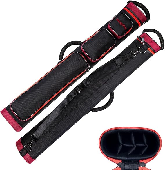 6-Hole Hard Pool Cue Case Bull Head Design with Metal Stand, Holds 4 Shafts & 2 Butts, Durable Travel Storage for Billiard Accessories