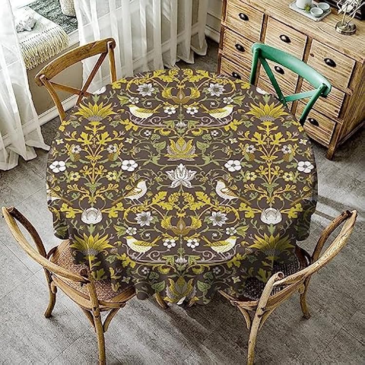 Bohemia William Morris Tablecloth, Retro Original Design Print Table Cover for Home Picnic Party Dining Room Kitchen Decor, Yellow Strawberry Thief 36x36inch