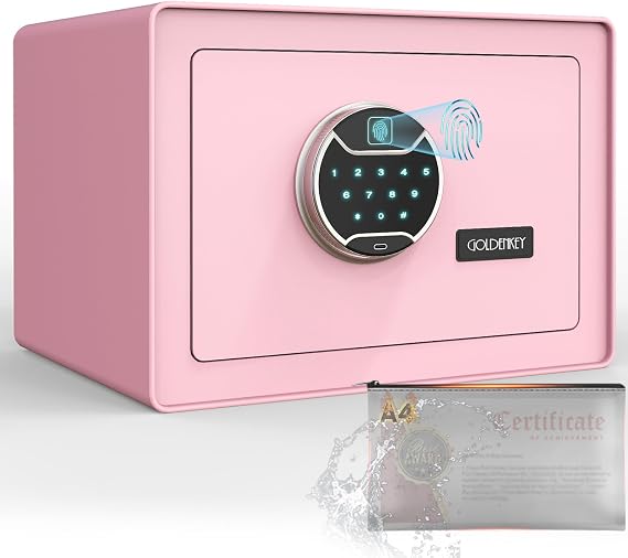 Fingerprint Jewelry Safe, Biometric Fireproof Waterproof Safe Box, Pink