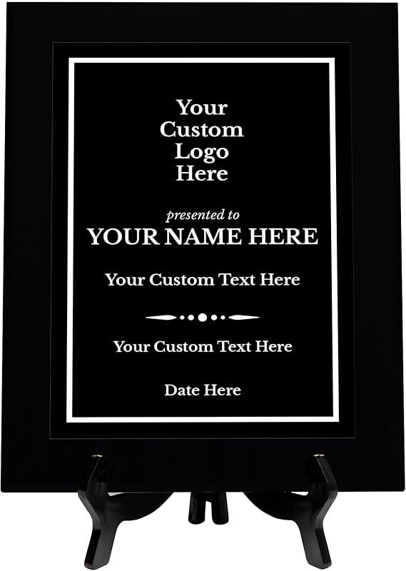 Custom Logo Black Frame Wooden Award Plaque | Easel Mount Option | Upload Your Logo | Recognition of Achievement and Service Personalizable Plaques