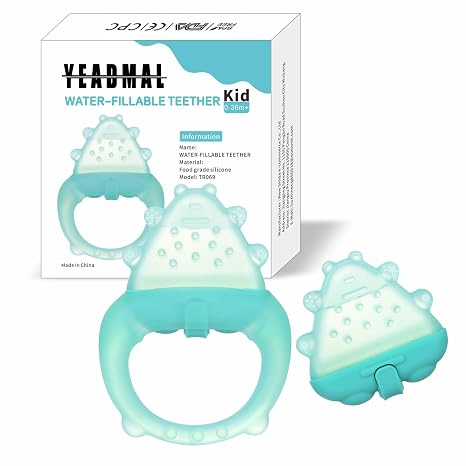 Baby Biting Toy Water Fillable Baby Biting Relief Cools Massages Sore Gums No Chill Handle BPA-Free Silicone Biting Toy (Cyan)