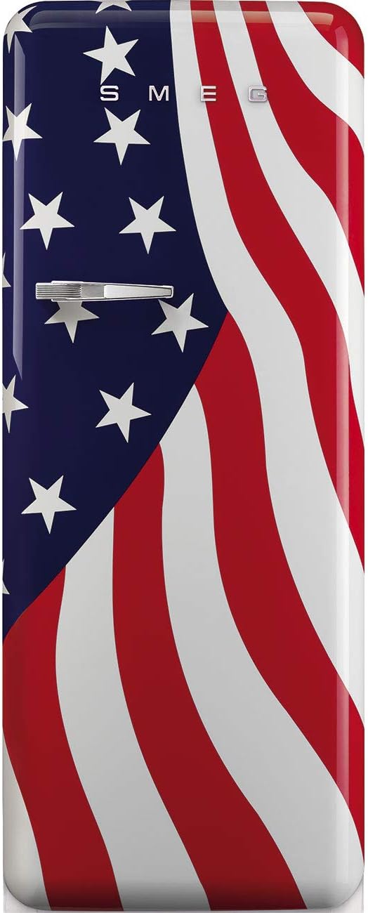 Smeg FAB28 50's Retro Style Aesthetic Top Freezer Refrigerator with 9.93 Cu Total Capacity, Multiflow Cooling System, Adjustable Glass Shelves 24-Inches, American Flag Right Hand Hinge Made In Italy