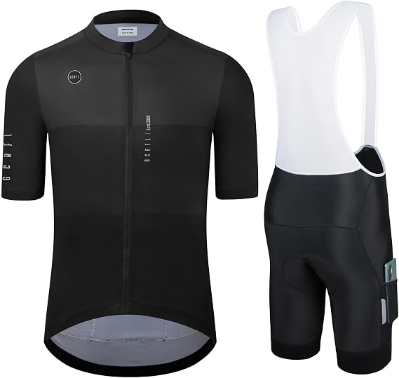 Men's Cycling Jersey Set Cycling Kit Bicycle Jersey Rear Zipper Pocket Bike Bib Shorts with Pockets Race Fit High Density Pad