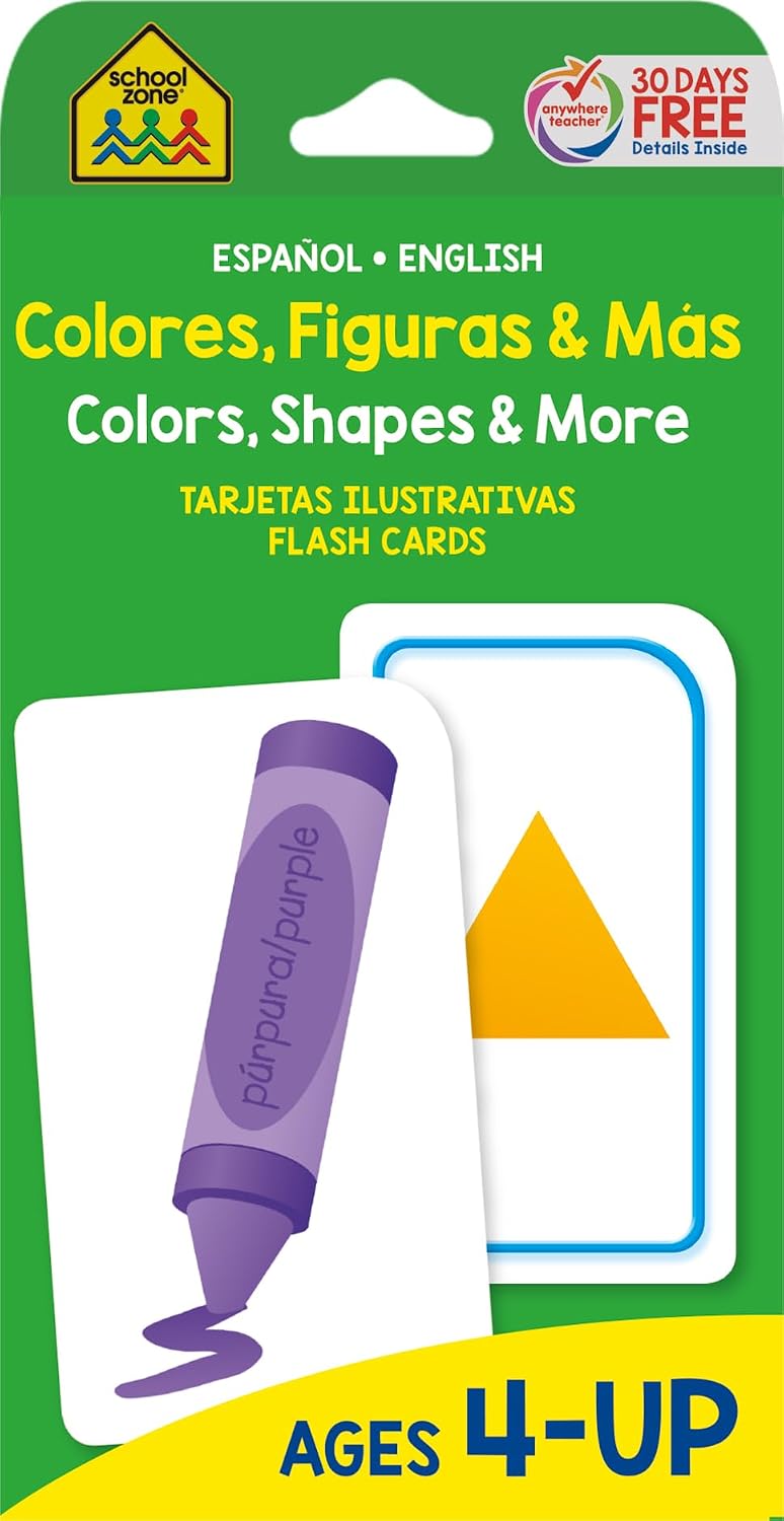 School Zone Spanish Colors, Shapes & More Flash Cards: 56 Cards, Preschool, Kindergarten, Colores, Figuras & Mas Tarjetas Ilustrativas, Bilingual, ... SpanishEnglish Edition Spanish Edition Cards – April 23, 2019