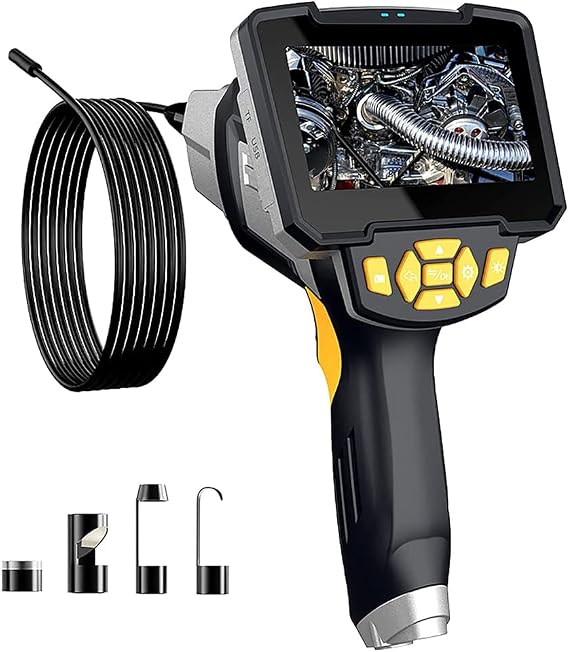 Industrial Pipeline Borescope, Steerable Handheld Screen Borescope, Waterproof Flexible Camera Probe, 4.3 Inch Semi-Rigid Snake Cable,8mm,10M