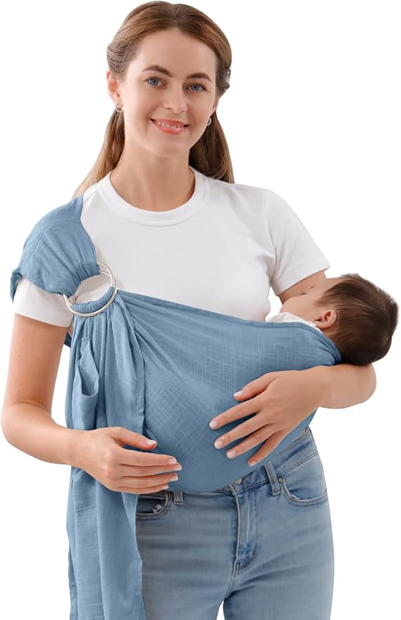 Baby Sling Carrier for Newborn to Toddlers, Adjustable Breathable Muslin Double Ring Sling Wraps, Sling Holder Carrier Scarf, Ideal Baby Gift for New Parents