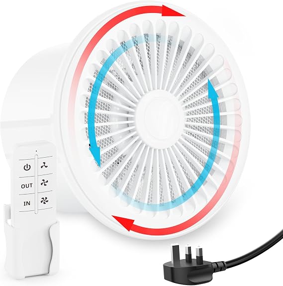 HG Power 150mm Reversible Extractor Fan with Remote Control, Two-way Exhaust Fan with Mesh Screens, Bathroom Exhaust Fan for Window Wall Ceiling Mount, Garage Basement Shed Use, White [Energy Class A]