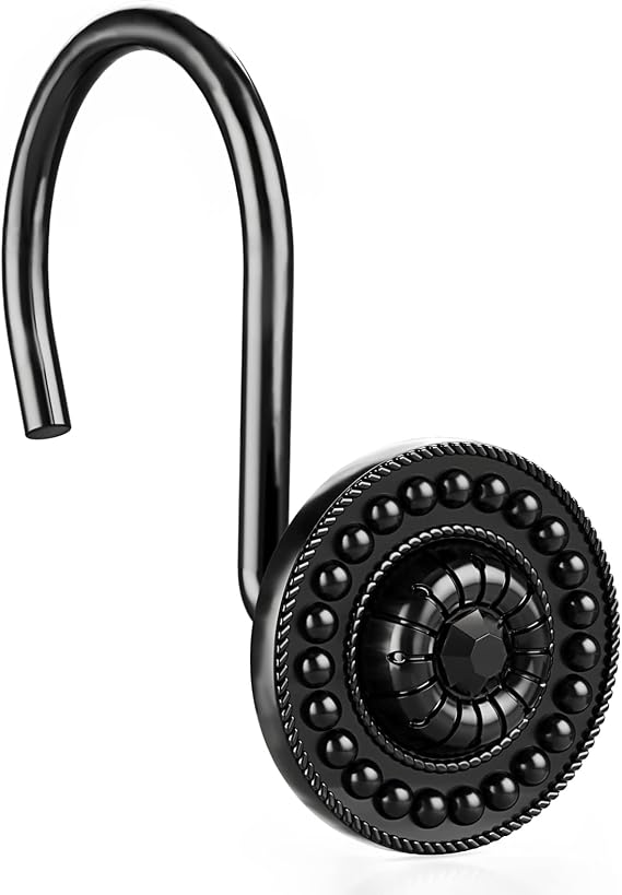 24 Pack Black Shower Curtain Hooks Rings, Decorative Shower Curtain Rings for Bathroom Shower Curtain Rods and Liner, Metal Shower Hooks, Shower Rings for Curtain, Matte Black