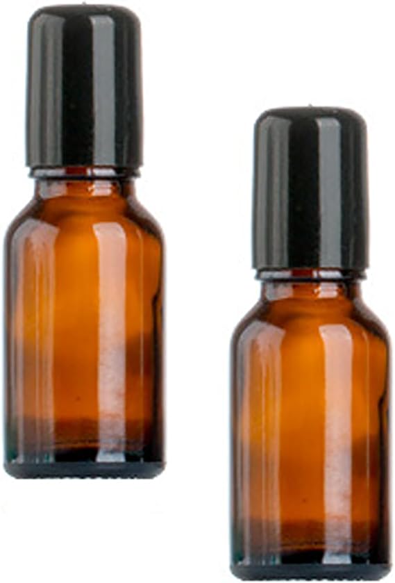 2 PCS 15ml Rollerball Oil Dispenser Dark Glass Vials with Roller Ball Applicator Empty Roller Bottles for Castor Oil Eye Roller Containers