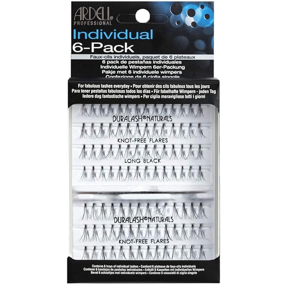 Ardell Individual Lashes - Long Black, Knot-Free Natural Lash Clusters Wispy Eyelash Clusters, Lightweight Cluster Eyelash Extensions, 6 Pack