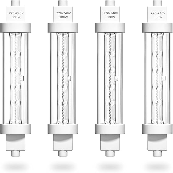 R7S Food Heat Lamp Bulb 300W Gantry Heating Lamp 118MM Jacketed Light Halogen Gantry Kit Food Safe Lamp 240v for Buffets, Catered Event, 4 PCS