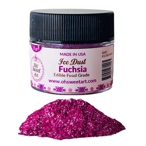 Oh Sweet Art - Ice Dust - Edible Glitter For Decorating Cakes, Cupcakes, Cake Pops, More - Sprinkle on Sparkle and Luster to Sweets - Kosher, Food-Grade Coloring - Fuchsia - 3 grams
