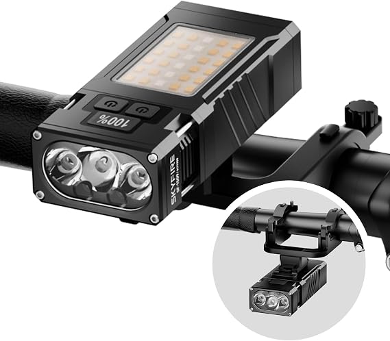 SKYFIRE 2-in-1 Bike Headlights&Handheld EDC Flashlight,2100LM High Lumen with 9 Light Modes,High/Low Beam, Rechargeable Battery, Magnetic Base,IP54 Waterproof for Cycling Safety,Outdoor Activities