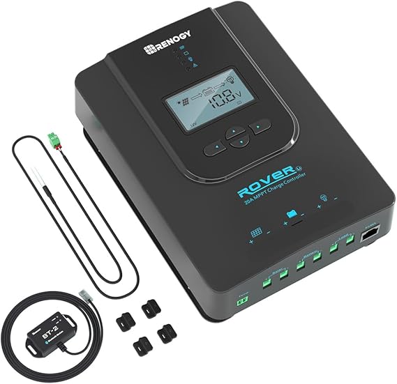Renogy Solar Charge Controller (Bluetooth)- Rover 20A 12V24V Auto DC Input MPPT Charge Controllers for Solar Panels Adjustable LCD for Gel Sealed Flooded Lithium Battery